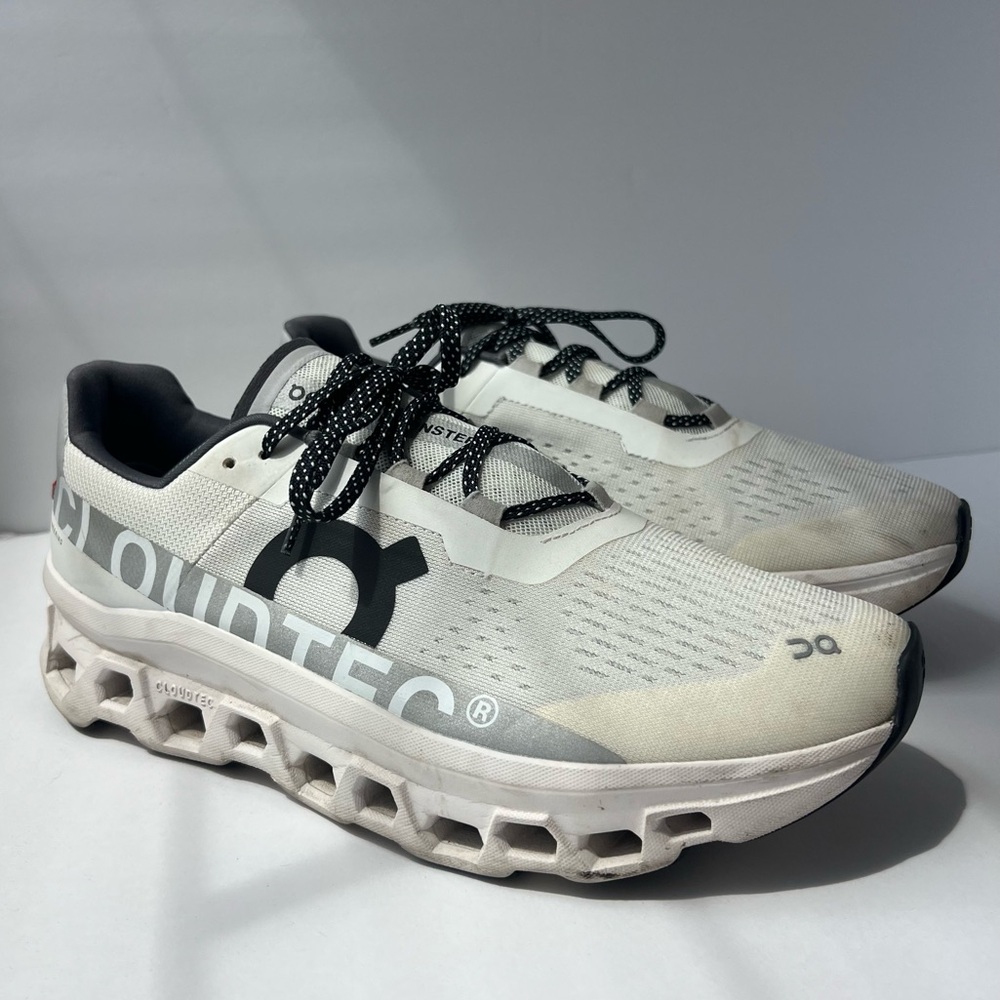 On Running Cloudmonster Men’s Size US 11 (EU 45) White/Black Good Used Cond